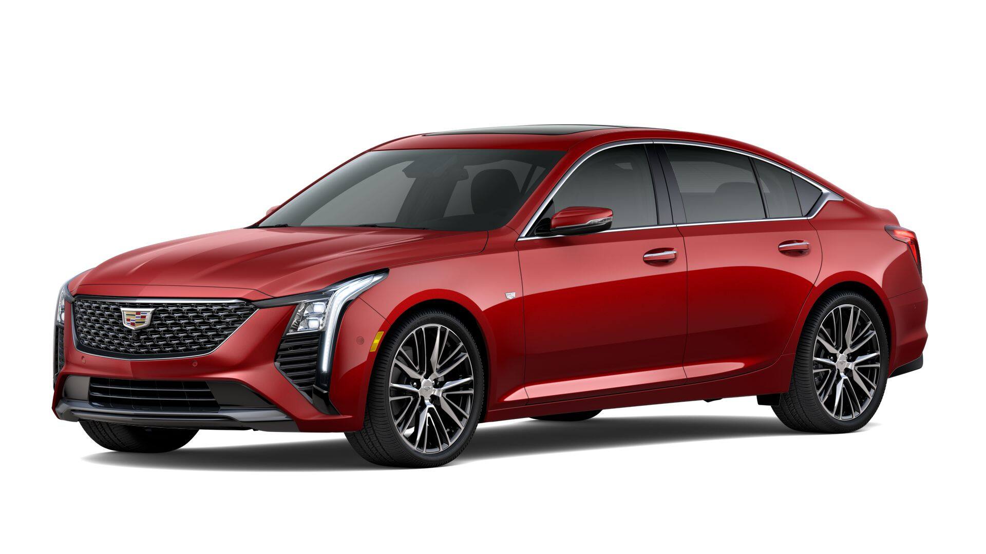 2026 Cadillac CT5 Premium Luxury in Radiant Red Tintcoat — front three-quarter view