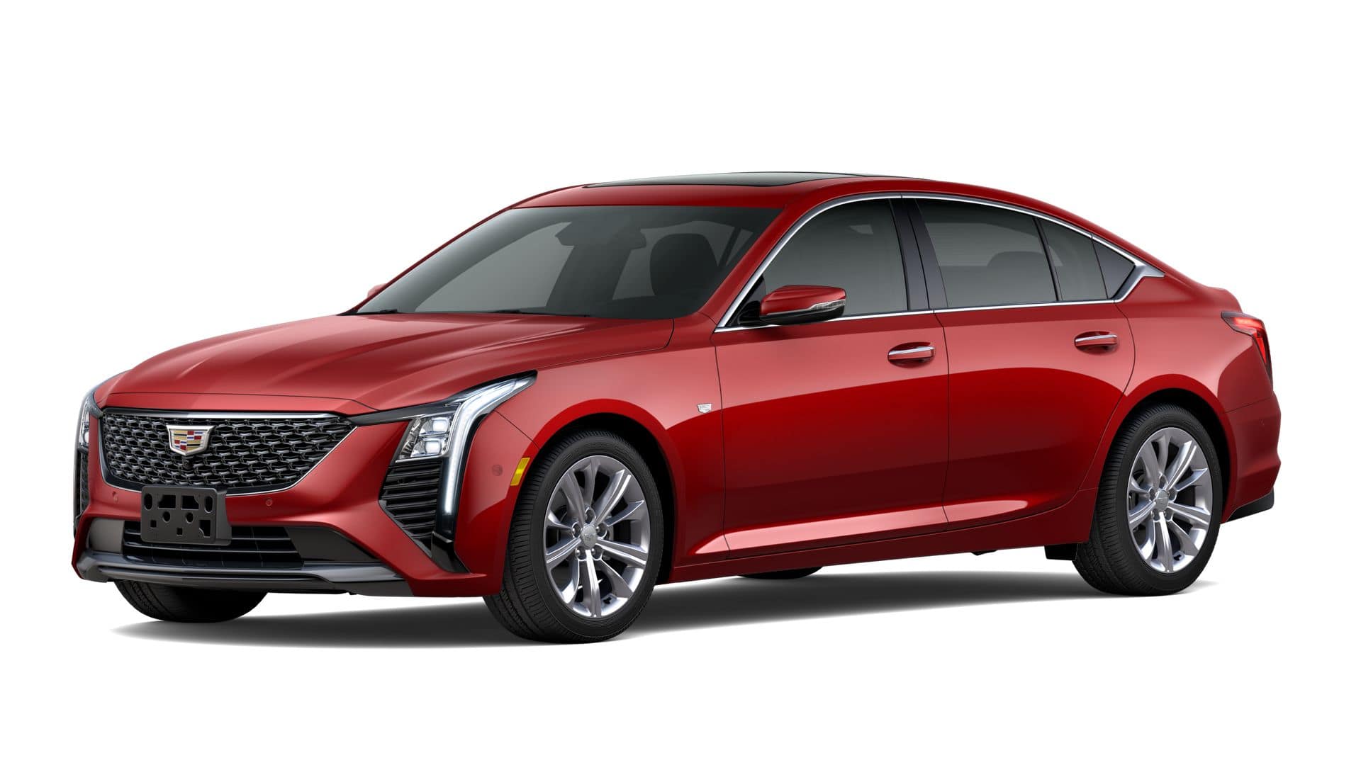 2026 Cadillac CT5 Premium Luxury in Radiant Red Tintcoat — front three-quarter view